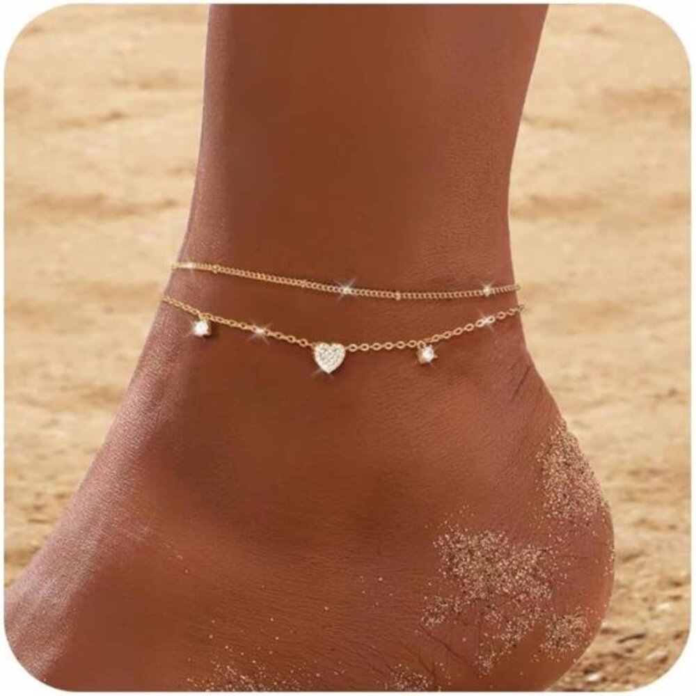 Gold Anklets for Women CZ Ankle Bracelet 14K Gold Plated Waterproof
